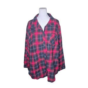 Vintage 90s Long Sleeve Rose Embroidered Flannel Shirt Womens 2XL Red Plaid